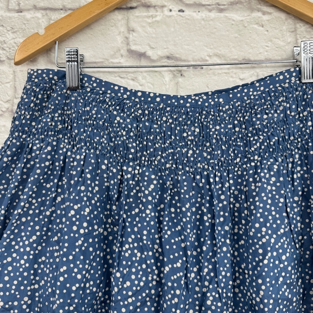 Sundance Silk Blend Polka Dot A-Line Skirt Lace Trim Smocked Waist Blue Size 10 - Picture 3 of 11